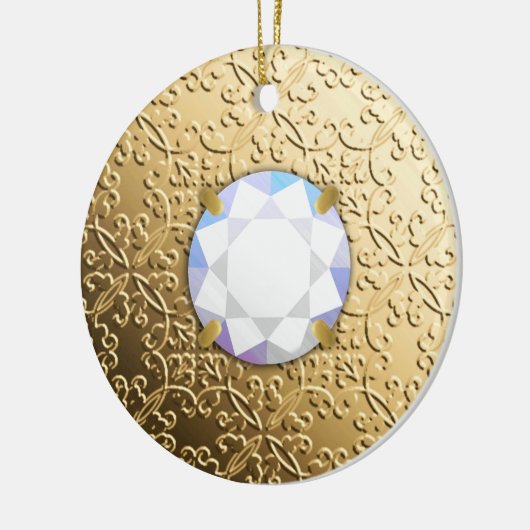 金ゴールドの宝石フェイク付きダマスク セラミックオーナメント (左)