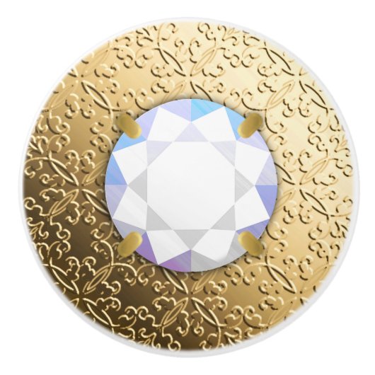 金ゴールドの宝石フェイク付きダマスク セラミックノブ (正面)