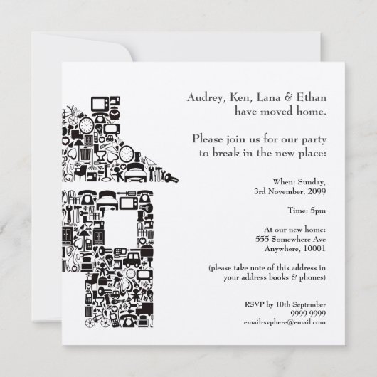 金ゴールドの家の家の引っ越し祝いパーティーのパーティの招待状 招待状 (裏面)