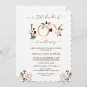 金ゴールドの小さなバンドル喜びピンクのフローラ赤ちゃんシャワー 招待状 (正面/裏面)