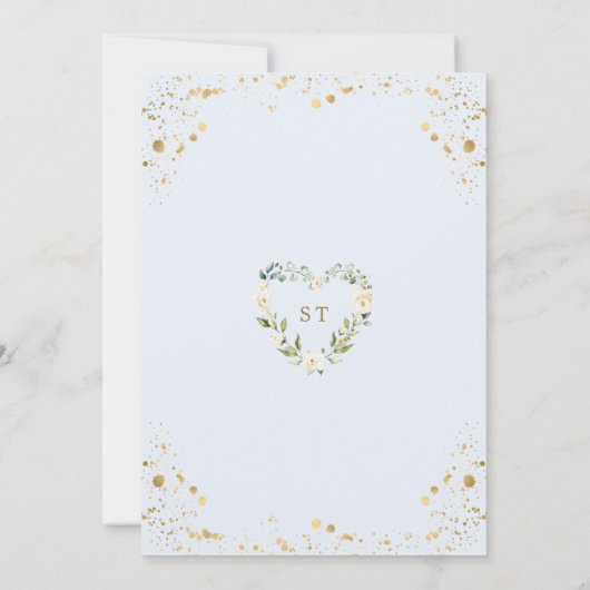 金ゴールドの小さなバンドル喜び白いフローラ赤ちゃんシャワー 招待状 (裏面)