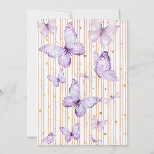 金ゴールドの小さな蝶が彼女の道の赤ちゃんシャワー 招待状 (裏面)