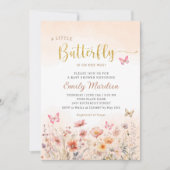金ゴールドの小さな蝶が彼女の道の赤ちゃんシャワー 招待状 (正面)