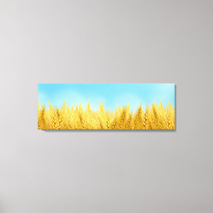 金ゴールドの小麦畑の青空の油絵の夏 キャンバスプリント