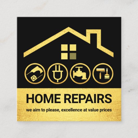 金ゴールドの屋根のフレームの手書きツール スクエア名刺 (正面)