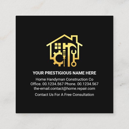 金ゴールドの屋根のフレームの手書きツール スクエア名刺 (裏面)