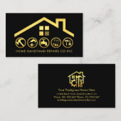 金ゴールドの屋根建物手利道具 名刺 (正面/裏面)