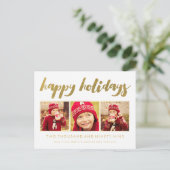 金ゴールドの幸せな休日のクリスマス3の写真フレームの郵便はがき シーズンポストカード (スタンド正面)