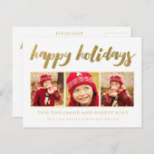 金ゴールドの幸せな休日のクリスマス3の写真フレームの郵便はがき シーズンポストカード (正面/裏面)