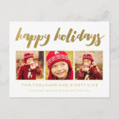 金ゴールドの幸せな休日のクリスマス3の写真フレームの郵便はがき シーズンポストカード (正面)