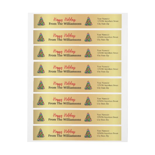 金ゴールドの幸せな休日の木の差出人住所 ラップアラウンドラベル (シート)