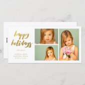 金ゴールドの幸せな休日の白3フレームのフォトカード シーズンカード (正面/裏面)