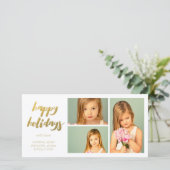 金ゴールドの幸せな休日の白3フレームのフォトカード シーズンカード (スタンド正面)