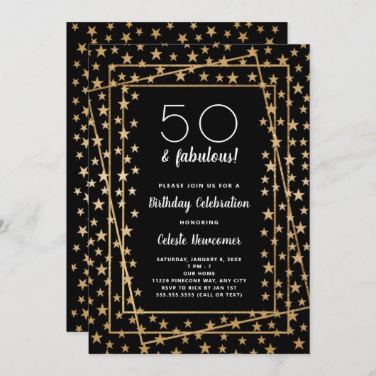 金ゴールドの幾何フェイク学星が誕生日パーティを構成 招待状 (正面/裏面)