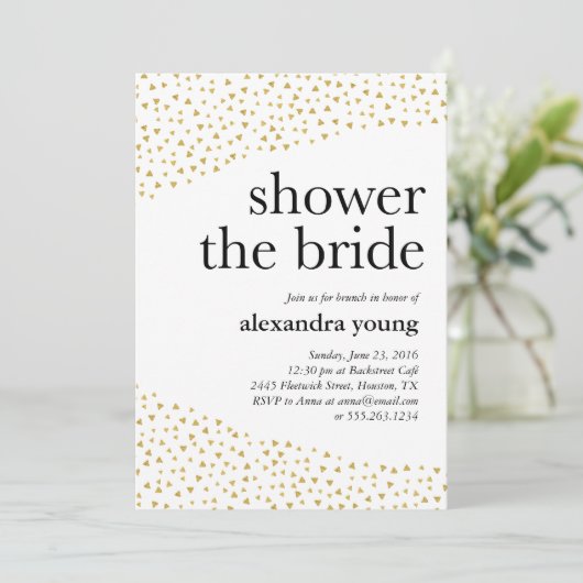 金ゴールドの幾何学的でモダンなブライダルシャワー招待状 招待状 (スタンド正面)