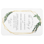 金ゴールドの幾何学的な水彩画葉が多いフレームの結婚式 マグネット (横)