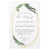 金ゴールドの幾何学的な水彩画葉が多いフレームの結婚式 マグネット (縦)