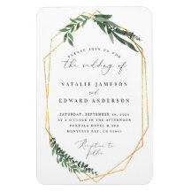 金ゴールドの幾何学的な水彩画葉が多いフレームの結婚式