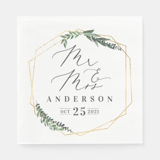 金ゴールドの幾何学的な水色 スタンダードランチョンナプキン (正面)