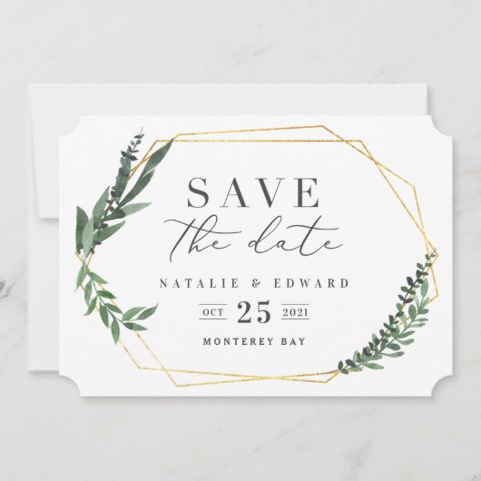 金ゴールドの幾何学的な水色 セーブザデート (正面)