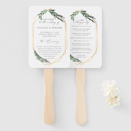 金ゴールドの幾何学的な水色 ハンドファン (正面&裏面)