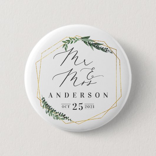 金ゴールドの幾何学的な水色 缶バッジ (正面)