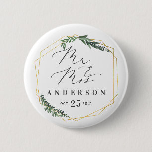 金ゴールドの幾何学的な水色 缶バッジ