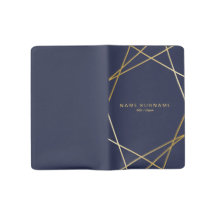 金ゴールドの幾何学的な真夜中の青いノートの大きいカバー