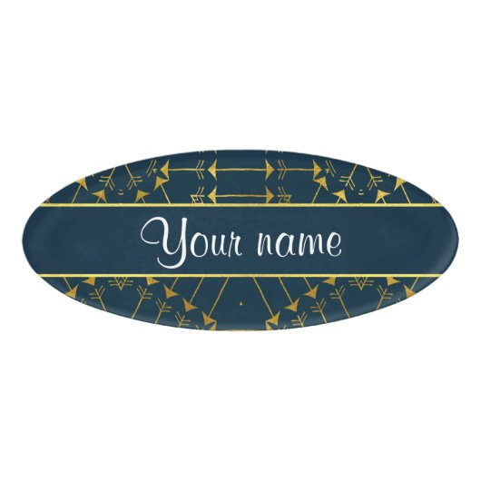 金ゴールドの幾何学的な種族の矢パターン 名札 (正面)