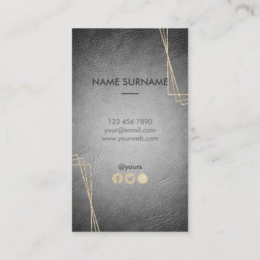 金ゴールドの幾何学的な革縦の名刺 名刺 (裏面)