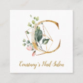 金ゴールドの幾何学的設計および花が付いている手紙C スクエア名刺 (正面)