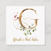 金ゴールドの幾何学的設計および花が付いている手紙G スクエア名刺 (正面)