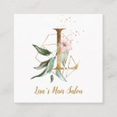 金ゴールドの幾何学的設計および花が付いている手紙L スクエア名刺 (正面)