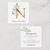 金ゴールドの幾何学的設計および花が付いている手紙N スクエア名刺 (正面/裏面)