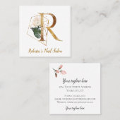 金ゴールドの幾何学的設計および花が付いている手紙R スクエア名刺 (正面/裏面)