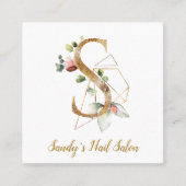 金ゴールドの幾何学的設計および花が付いている手紙S スクエア名刺 (正面)