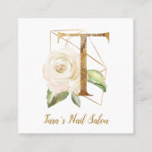 金ゴールドの幾何学的設計および花が付いている手紙T スクエア名刺 (正面)