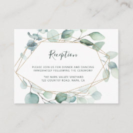 金ゴールドの幾何学緑の葉のウェディングレセプション エンクロージャーカード