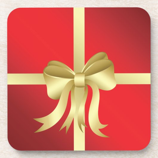 金ゴールドの弓と包むクリスマス コースター (正面)