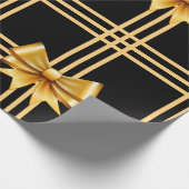 金ゴールドの弓（黒い背景） ラッピングペーパー (角)
