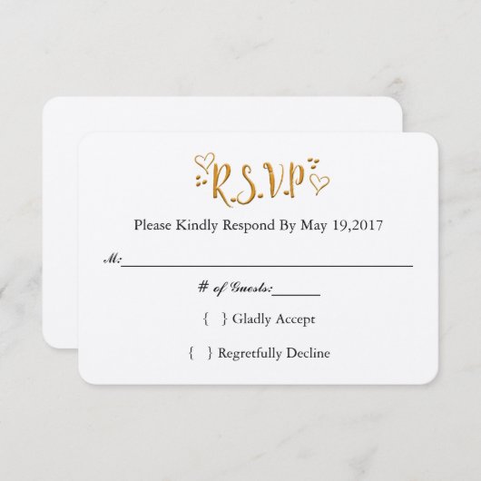 金ゴールドの応答カード結婚の後に幸せに 出欠カード (正面/裏面)