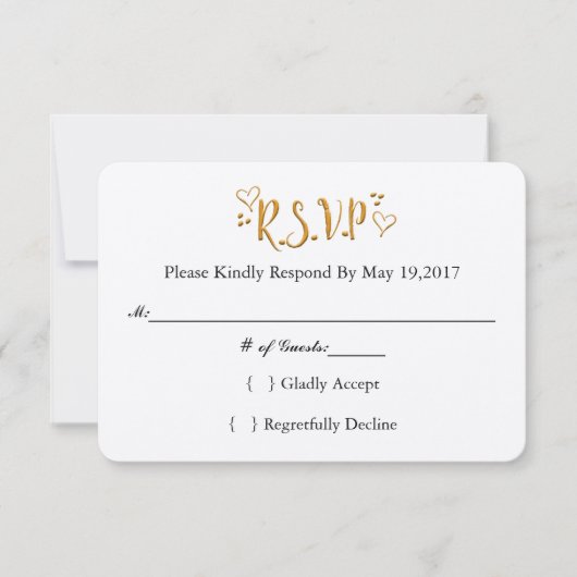 金ゴールドの応答カード結婚の後に幸せに 出欠カード (正面)