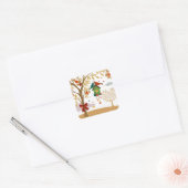 金ゴールドの愛の鳥のカップルの木キスをする スクエアシール (封筒)