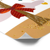 金ゴールドの愛の鳥のカップルの木キスをする ポスター (角)