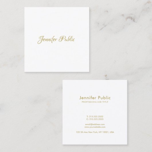 金ゴールドの手書きの原稿のエレガントな最小主義のトレンディー スクエア名刺 (正面/裏面)