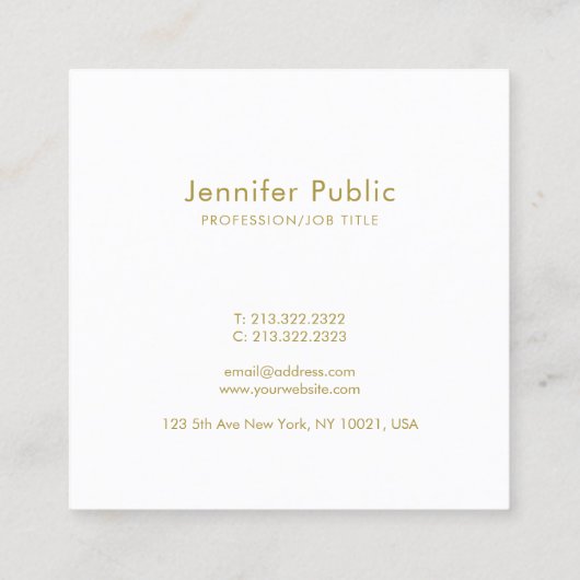 金ゴールドの手書きの原稿のエレガントな最小主義のトレンディー スクエア名刺 (裏面)