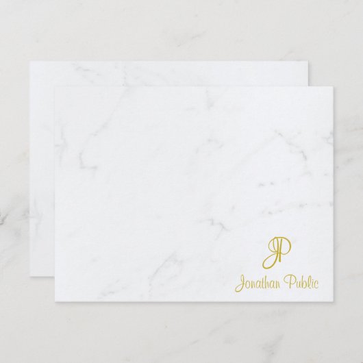 金ゴールドの手書きの原稿の名前の文字の大理石のテンプレート ノートカード (正面/裏面)