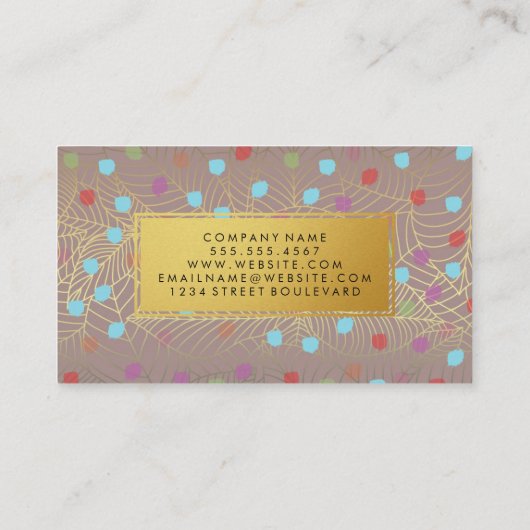 金ゴールドの折れ線アート | ブラシカラフルの斑点 名刺 (裏面)