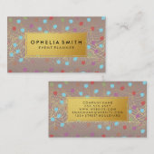 金ゴールドの折れ線アート | ブラシカラフルの斑点 名刺 (正面/裏面)