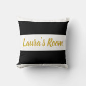 金ゴールドの文字の名前をカスタムする|のストライプのな白黒 クッション (正面)